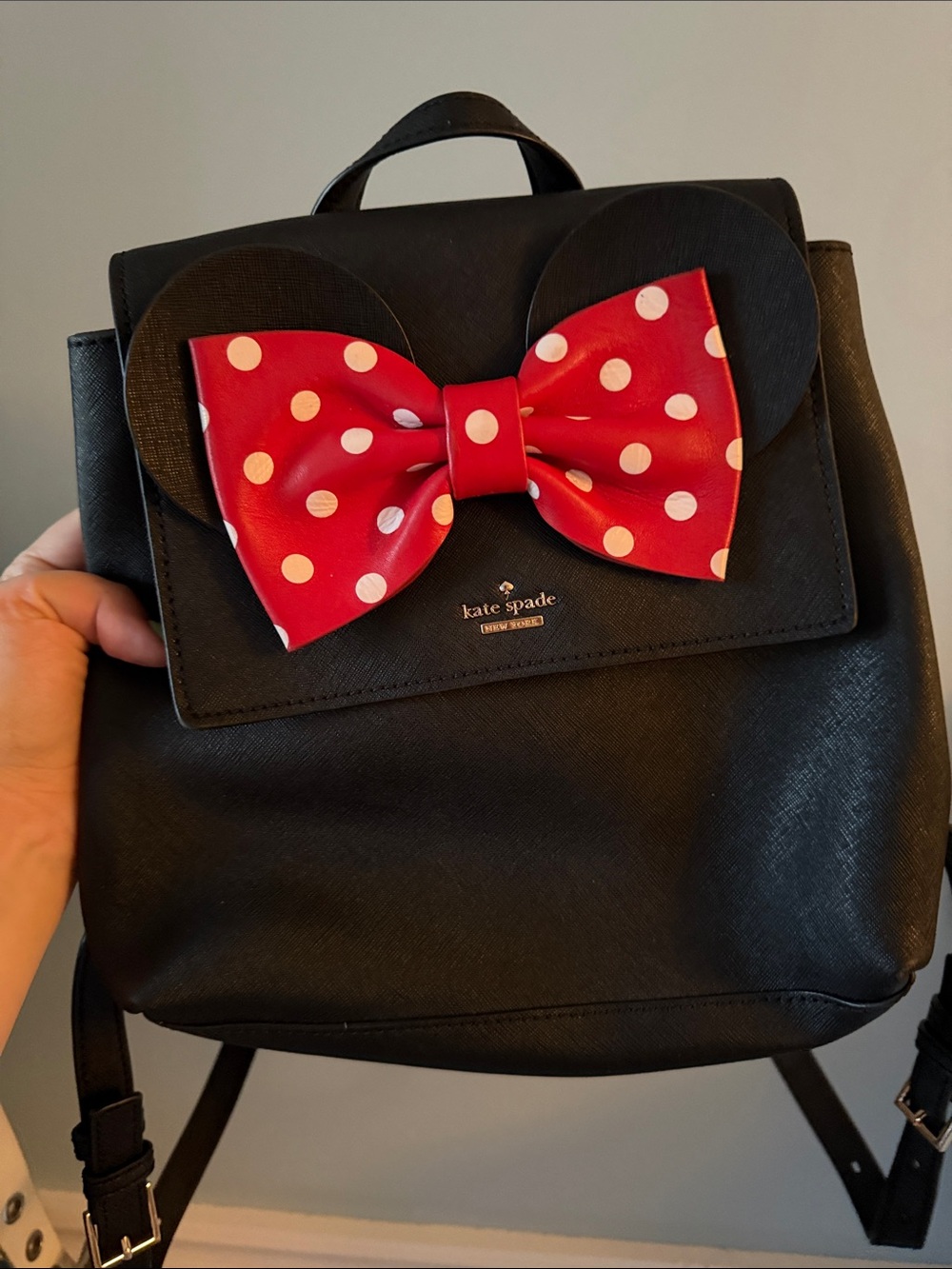 kate spade Black Kids Backpack with Red Polka Dot Bow